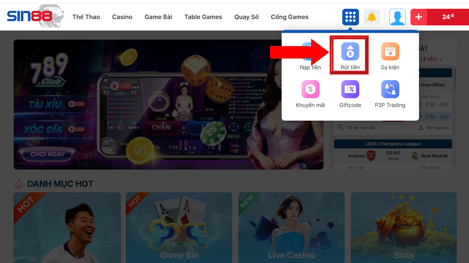 Rút Tiền Sin88 Thông Qua Tiền Ảo
